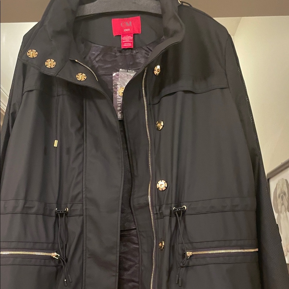 CM 1969 Women's Black waterproof Jacket with Gold Accents.  Large - Picture 4 of 8